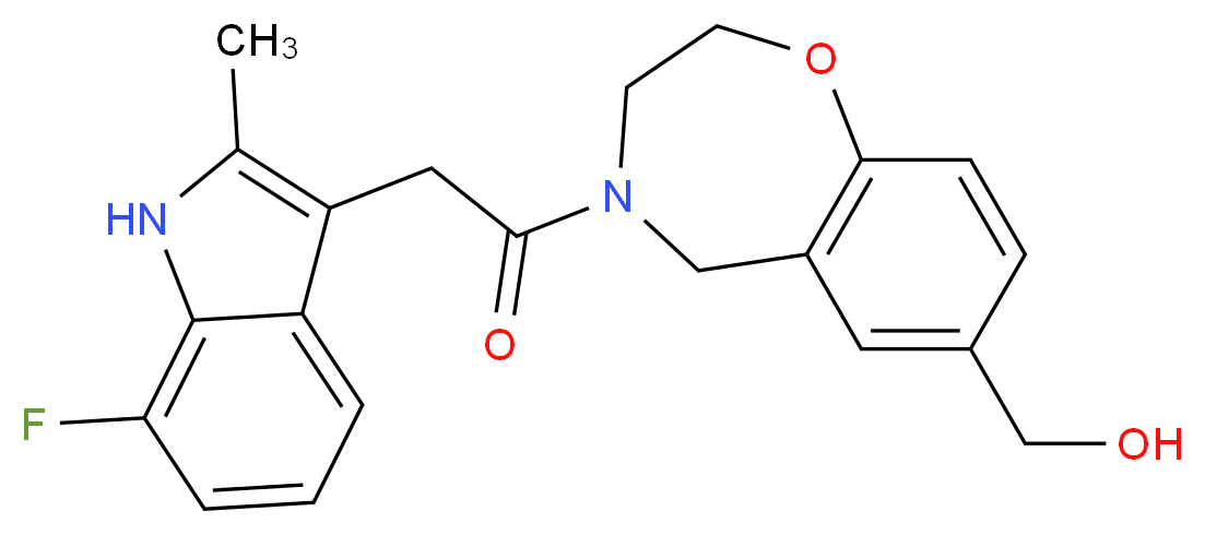 {4-[(7-fluoro-2-methyl-1H-indol-3-yl)acetyl]-2,3,4,5-tetrahydro-1,4-benzoxazepin-7-yl}methanol_分子结构_CAS_)