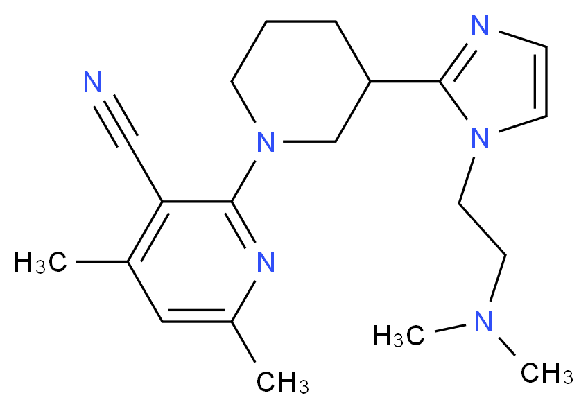 2-(3-{1-[2-(dimethylamino)ethyl]-1H-imidazol-2-yl}-1-piperidinyl)-4,6-dimethylnicotinonitrile_分子结构_CAS_)