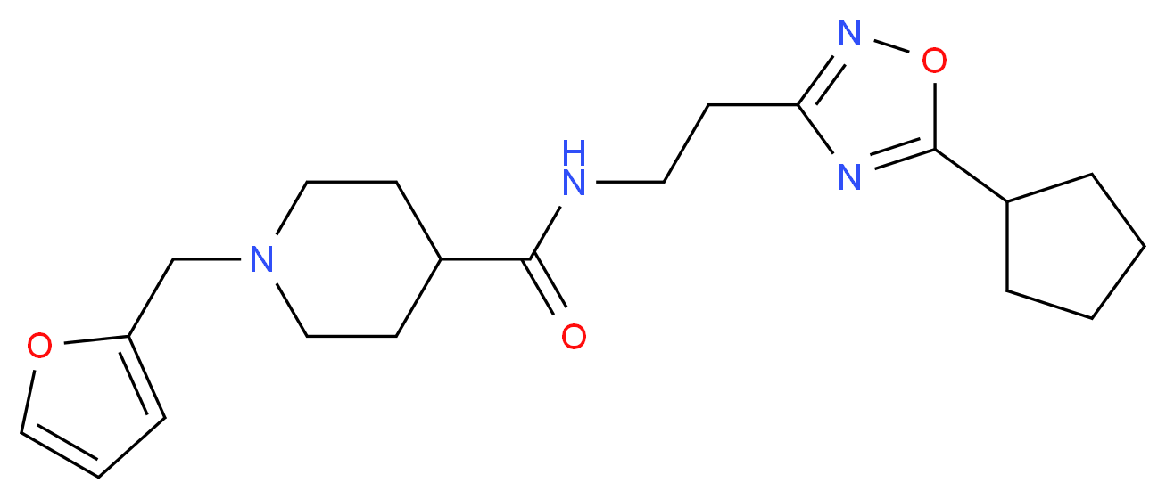 N-[2-(5-cyclopentyl-1,2,4-oxadiazol-3-yl)ethyl]-1-(2-furylmethyl)-4-piperidinecarboxamide_分子结构_CAS_)