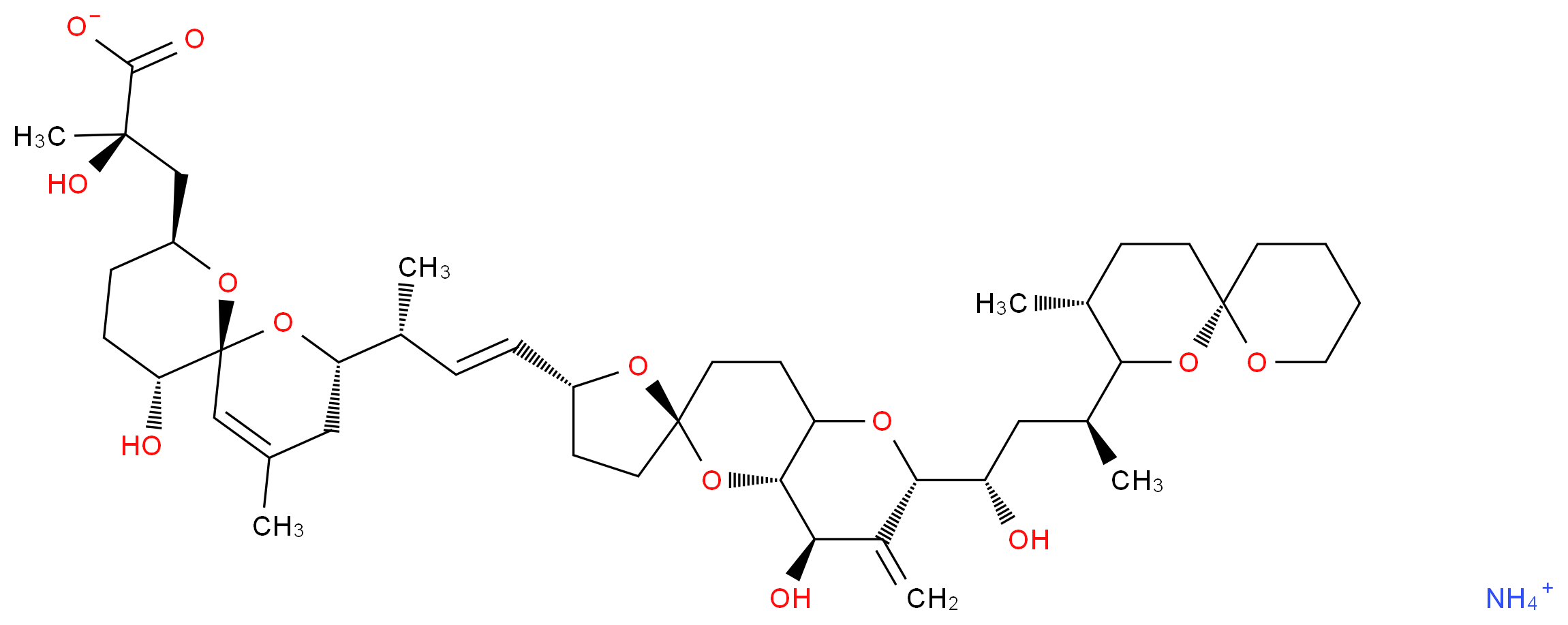 ammonium (2R)-3-[(2S,5R,6R,8S)-8-[(2R,3E)-4-[(2R,5R,6'S,8'R,8'aS)-8'-hydroxy-6'-[(1S,3S)-1-hydroxy-3-[(3R,6S)-3-methyl-1,7-dioxaspiro[5.5]undecan-2-yl]butyl]-7'-methylidene-hexahydro-3'H-spiro[oxolane-2,2'-pyrano[3,2-b]pyran]-5-yl]but-3-en-2-yl]-5-hydroxy-10-methyl-1,7-dioxaspiro[5.5]undec-10-en-2-yl]-2-hydroxy-2-methylpropanoate_分子结构_CAS_155716-06-6