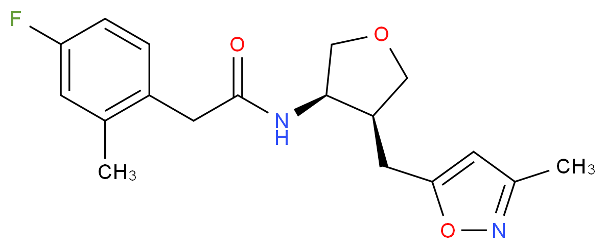 2-(4-fluoro-2-methylphenyl)-N-{(3R*,4S*)-4-[(3-methylisoxazol-5-yl)methyl]tetrahydrofuran-3-yl}acetamide_分子结构_CAS_)