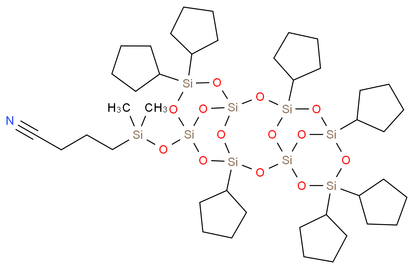 4-[({heptacyclopentylpentacyclo[9.5.1.1<sup>1</sup>,<sup>1</sup><sup>3</sup>.1<sup>3</sup>,<sup>9</sup>.1<sup>5</sup>,<sup>9</sup>]octasiloxan-5-yl}oxy)dimethylsilyl]butanenitrile_分子结构_CAS_352538-80-8