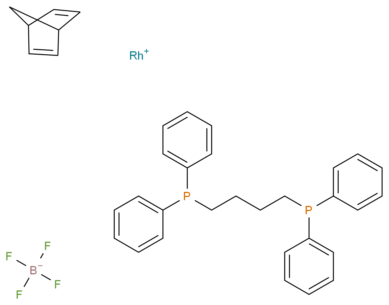 (二环[2.2.1]庚-2,5-二烯)[1,4-二(二苯基膦基)丁烷]四氟硼酸铑(I)_分子结构_CAS_82499-43-2)