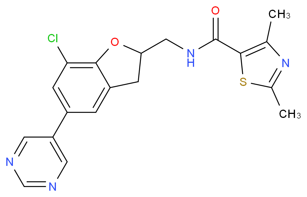 N-{[7-chloro-5-(5-pyrimidinyl)-2,3-dihydro-1-benzofuran-2-yl]methyl}-2,4-dimethyl-1,3-thiazole-5-carboxamide_分子结构_CAS_)