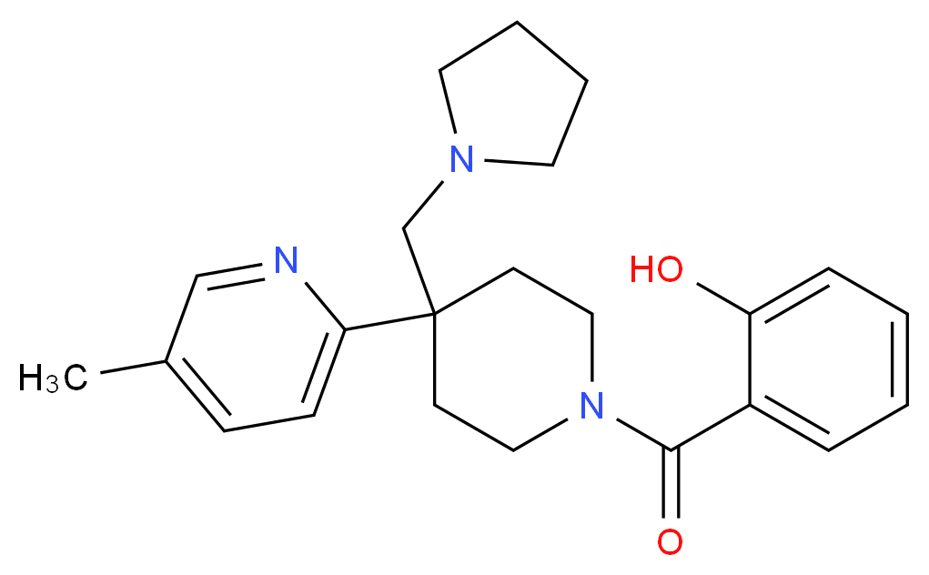 2-{[4-(5-methylpyridin-2-yl)-4-(pyrrolidin-1-ylmethyl)piperidin-1-yl]carbonyl}phenol_分子结构_CAS_)