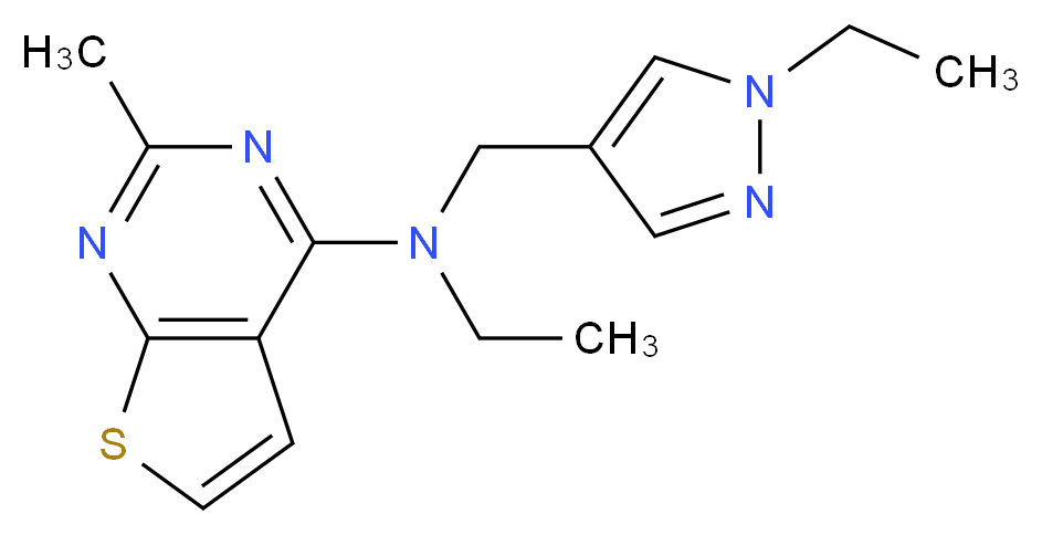 N-ethyl-N-[(1-ethyl-1H-pyrazol-4-yl)methyl]-2-methylthieno[2,3-d]pyrimidin-4-amine_分子结构_CAS_)
