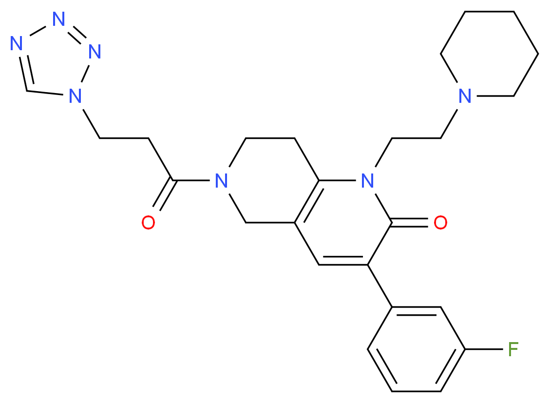 3-(3-fluorophenyl)-1-[2-(1-piperidinyl)ethyl]-6-[3-(1H-tetrazol-1-yl)propanoyl]-5,6,7,8-tetrahydro-1,6-naphthyridin-2(1H)-one_分子结构_CAS_)