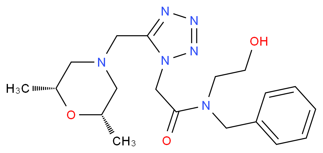 N-benzyl-2-(5-{[(2R*,6S*)-2,6-dimethyl-4-morpholinyl]methyl}-1H-tetrazol-1-yl)-N-(2-hydroxyethyl)acetamide_分子结构_CAS_)