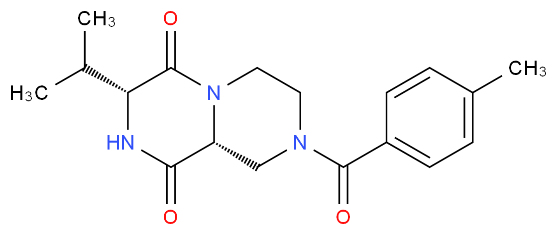 (3R,9aR)-3-isopropyl-8-(4-methylbenzoyl)tetrahydro-2H-pyrazino[1,2-a]pyrazine-1,4(3H,6H)-dione_分子结构_CAS_)