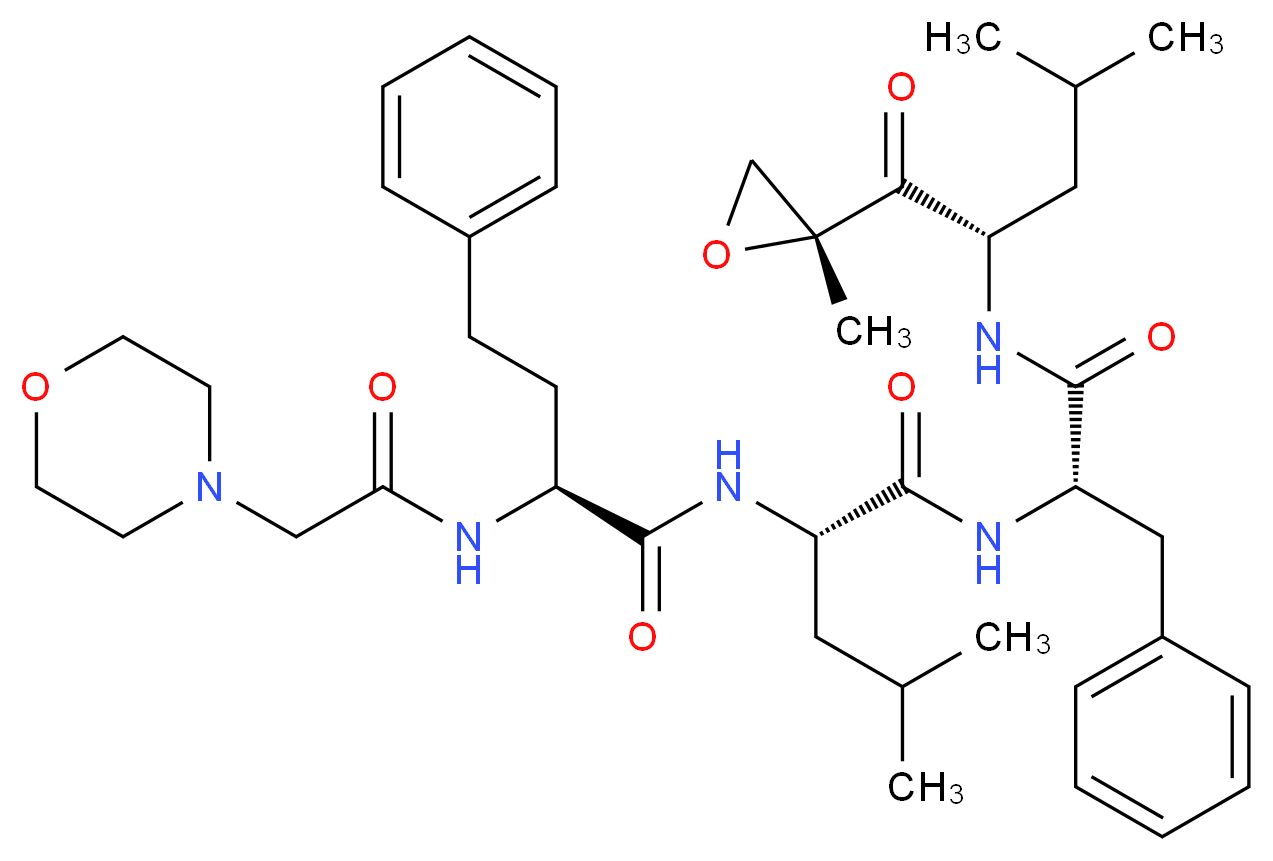 (2S)-4-methyl-N-[(1S)-1-{[(2S)-4-methyl-1-[(2R)-2-methyloxiran-2-yl]-1-oxopentan-2-yl]carbamoyl}-2-phenylethyl]-2-[(2S)-2-[2-(morpholin-4-yl)acetamido]-4-phenylbutanamido]pentanamide_分子结构_CAS_868540-17-4