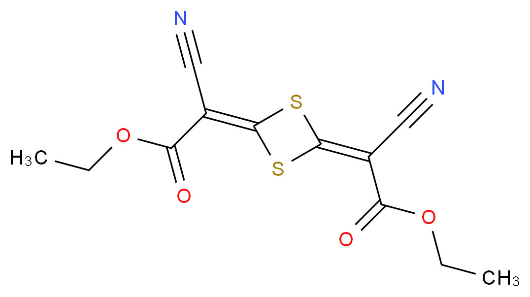 ethyl 2-cyano-2-[4-(1-cyano-2-ethoxy-2-oxoethylidene)-1,3-dithietan-2-ylidene]acetate_分子结构_CAS_22624-54-0