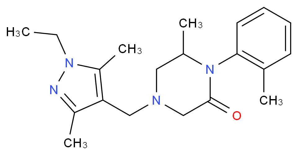4-[(1-ethyl-3,5-dimethyl-1H-pyrazol-4-yl)methyl]-6-methyl-1-(2-methylphenyl)-2-piperazinone_分子结构_CAS_)