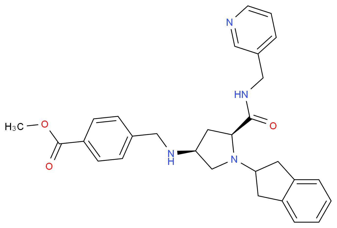 methyl 4-{[((3S,5S)-1-(2,3-dihydro-1H-inden-2-yl)-5-{[(3-pyridinylmethyl)amino]carbonyl}-3-pyrrolidinyl)amino]methyl}benzoate_分子结构_CAS_)