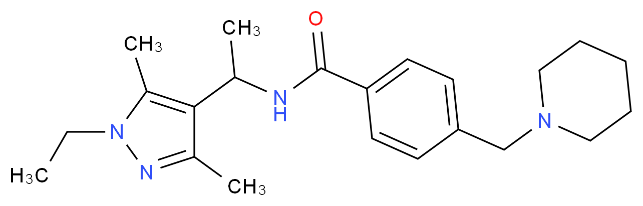 N-[1-(1-ethyl-3,5-dimethyl-1H-pyrazol-4-yl)ethyl]-4-(1-piperidinylmethyl)benzamide_分子结构_CAS_)
