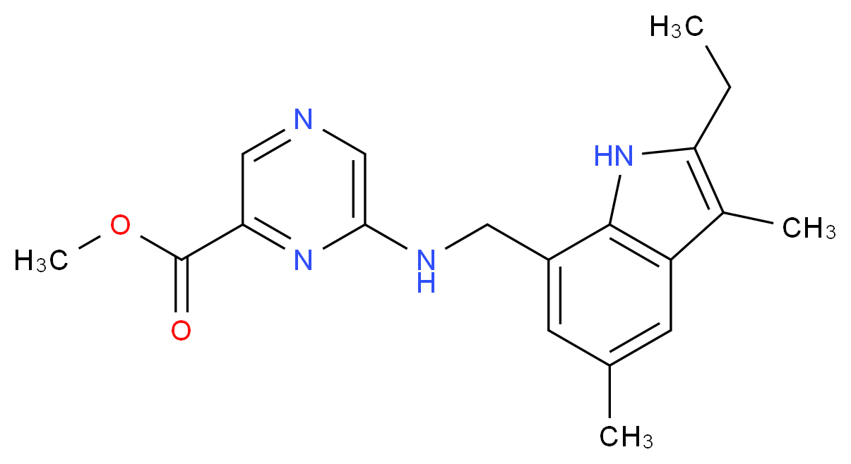 methyl 6-{[(2-ethyl-3,5-dimethyl-1H-indol-7-yl)methyl]amino}pyrazine-2-carboxylate_分子结构_CAS_)