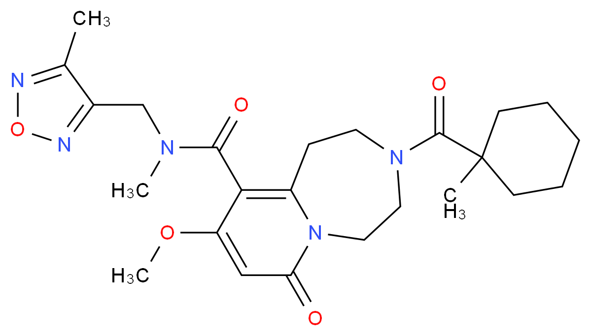 9-methoxy-N-methyl-3-[(1-methylcyclohexyl)carbonyl]-N-[(4-methyl-1,2,5-oxadiazol-3-yl)methyl]-7-oxo-1,2,3,4,5,7-hexahydropyrido[1,2-d][1,4]diazepine-10-carboxamide_分子结构_CAS_)