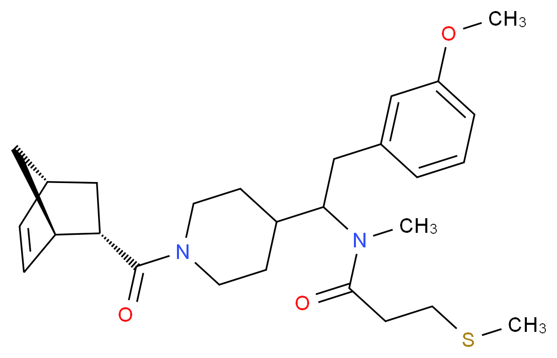 N-[1-{1-[(1R*,2S*,4R*)-bicyclo[2.2.1]hept-5-en-2-ylcarbonyl]-4-piperidinyl}-2-(3-methoxyphenyl)ethyl]-N-methyl-3-(methylthio)propanamide_分子结构_CAS_)