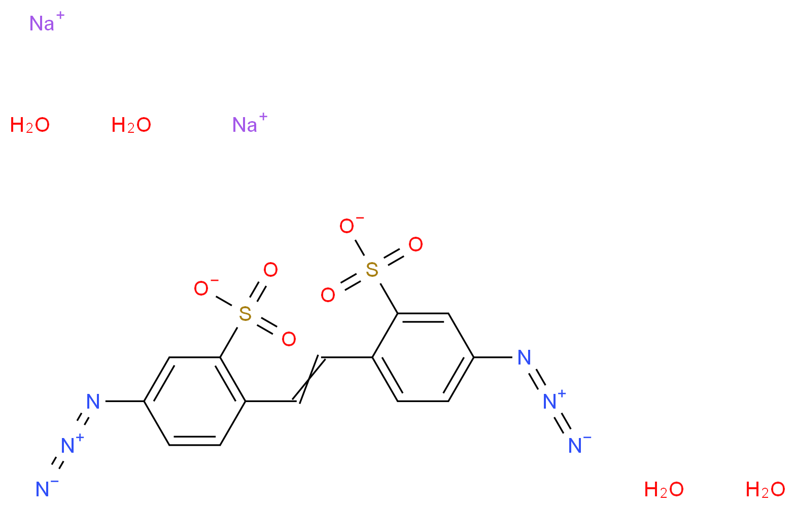 disodium 5-azido-2-[2-(4-azido-2-sulfonatophenyl)ethenyl]benzene-1-sulfonate tetrahydrate_分子结构_CAS_2718-90-3