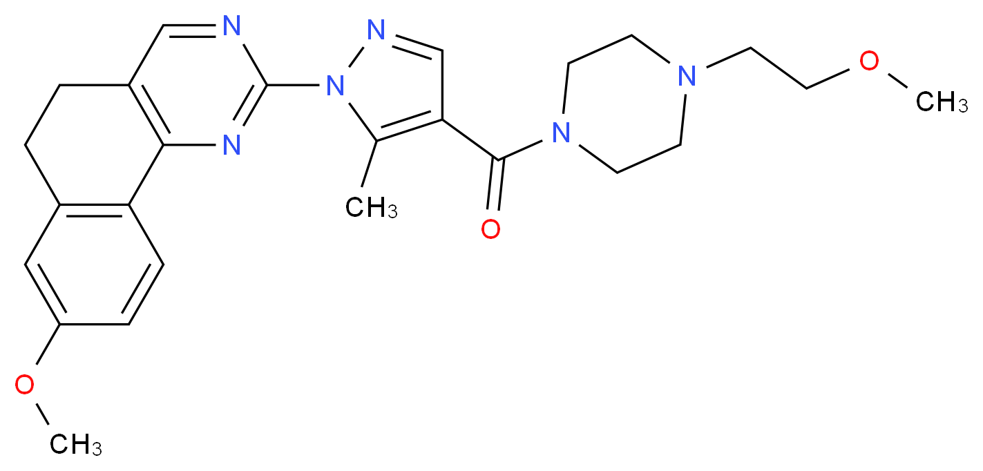 8-methoxy-2-(4-{[4-(2-methoxyethyl)-1-piperazinyl]carbonyl}-5-methyl-1H-pyrazol-1-yl)-5,6-dihydrobenzo[h]quinazoline_分子结构_CAS_)