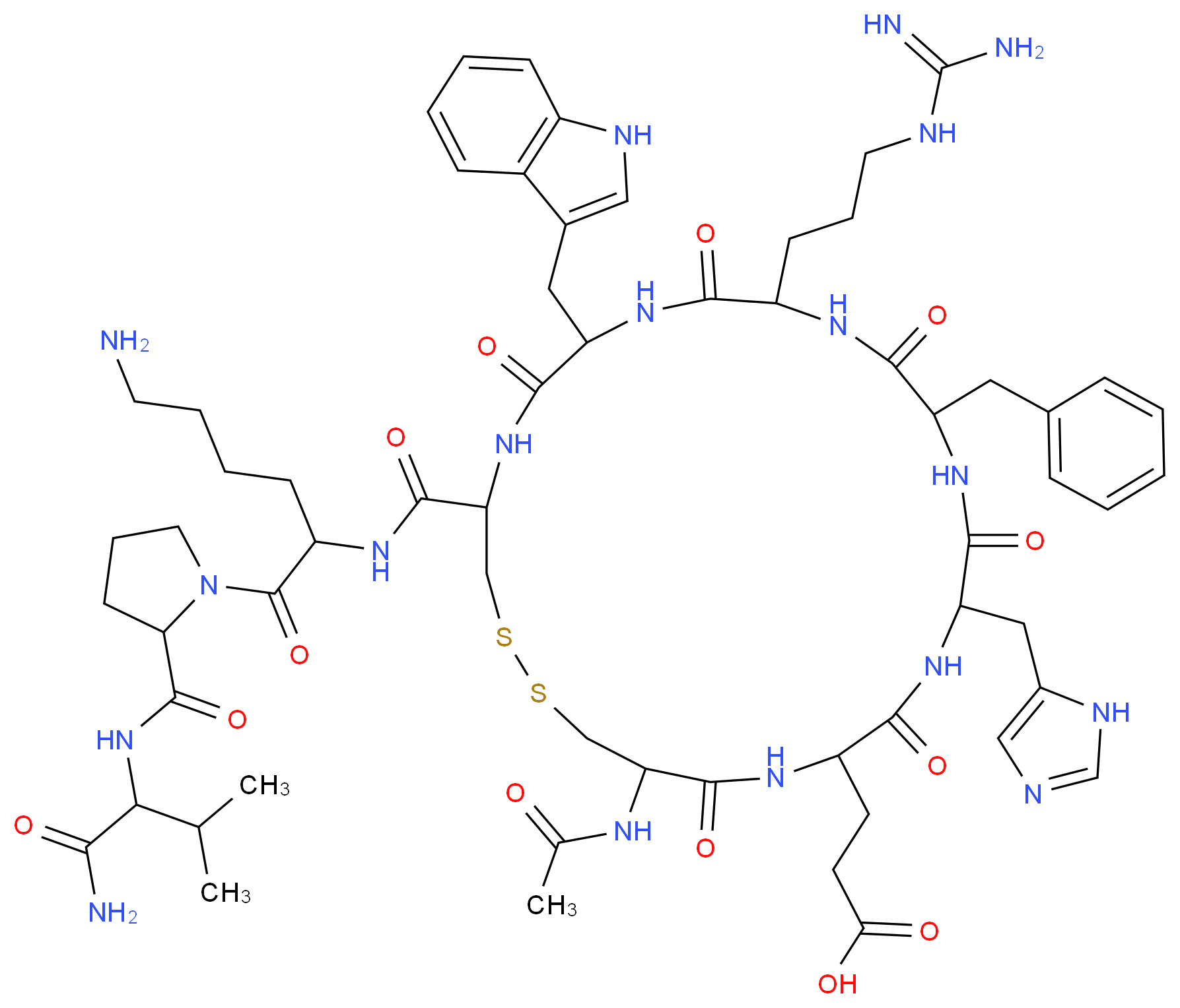 N-Acetyl-[Cys4,10, D-Phe7]-α-Melanocyte Stimulating Hormone Fragment 4-13_分子结构_CAS_91050-39-4)