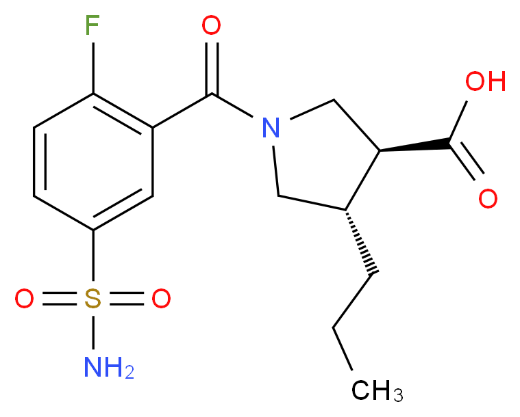 (3S*,4S*)-1-[5-(aminosulfonyl)-2-fluorobenzoyl]-4-propyl-3-pyrrolidinecarboxylic acid_分子结构_CAS_)