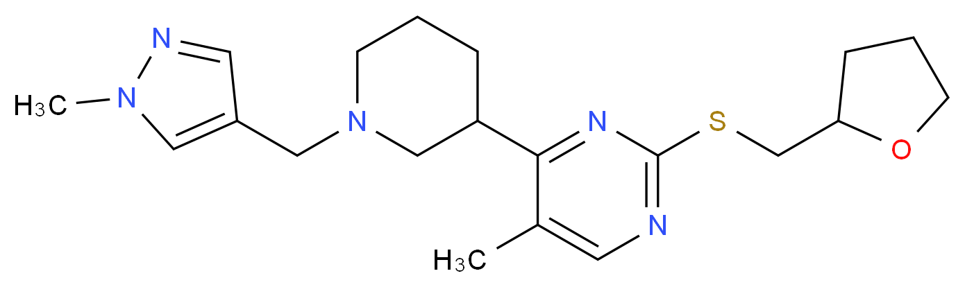 5-methyl-4-{1-[(1-methyl-1H-pyrazol-4-yl)methyl]-3-piperidinyl}-2-[(tetrahydro-2-furanylmethyl)thio]pyrimidine_分子结构_CAS_)