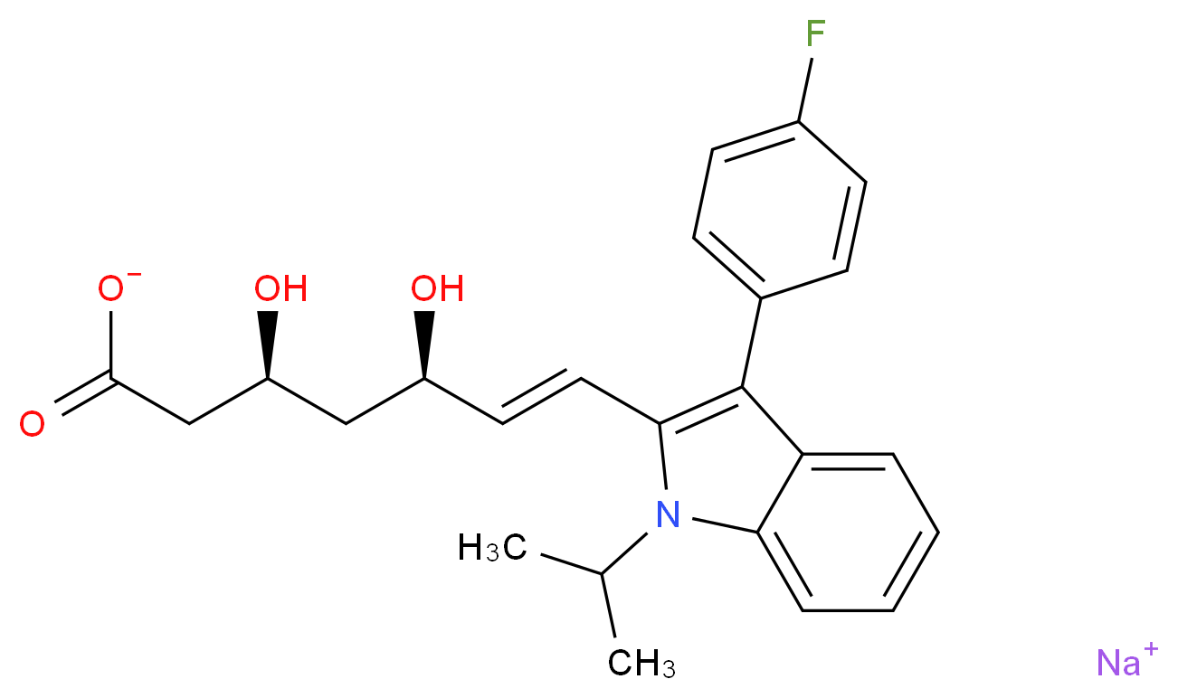 sodium (3S,5R,6E)-7-[3-(4-fluorophenyl)-1-(propan-2-yl)-1H-indol-2-yl]-3,5-dihydroxyhept-6-enoate_分子结构_CAS_93957-55-2