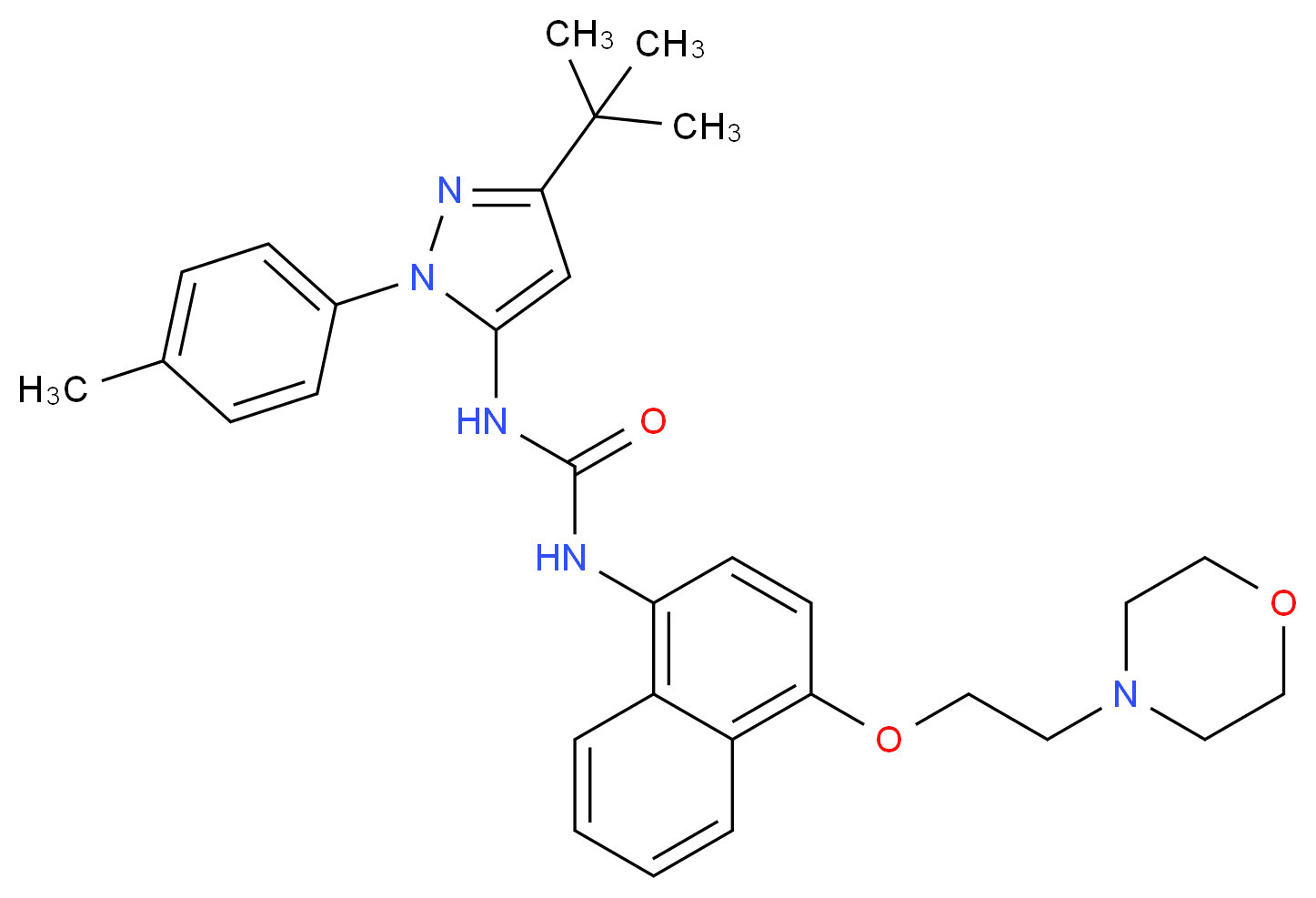 1-(5-Tert-Butyl-2-P-Tolyl-2h-Pyrazol-3-Yl)-3-[4-(2-Morpholin-4-Yl-Ethoxy)-Naphthalen-1-Yl]-Urea_分子结构_CAS_)