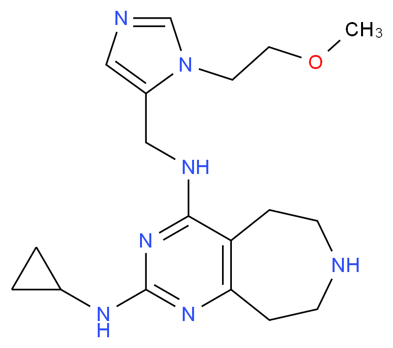 N~2~-cyclopropyl-N~4~-{[1-(2-methoxyethyl)-1H-imidazol-5-yl]methyl}-6,7,8,9-tetrahydro-5H-pyrimido[4,5-d]azepine-2,4-diamine_分子结构_CAS_)