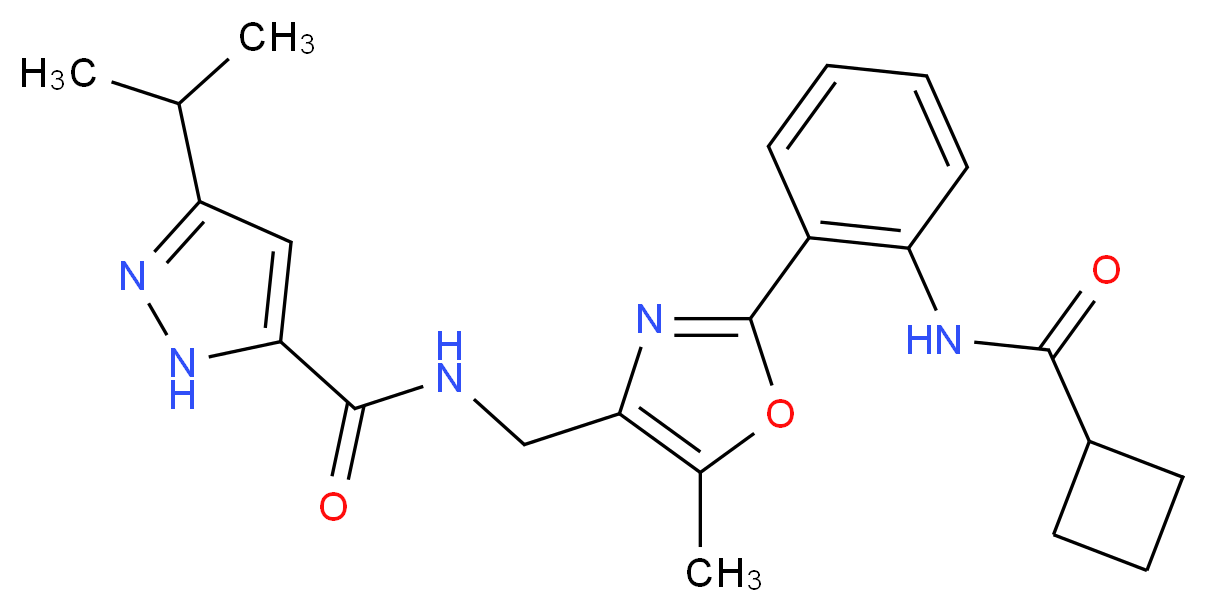 N-[(2-{2-[(cyclobutylcarbonyl)amino]phenyl}-5-methyl-1,3-oxazol-4-yl)methyl]-3-isopropyl-1H-pyrazole-5-carboxamide_分子结构_CAS_)