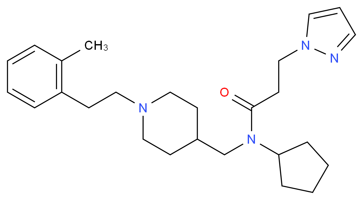 N-cyclopentyl-N-({1-[2-(2-methylphenyl)ethyl]-4-piperidinyl}methyl)-3-(1H-pyrazol-1-yl)propanamide_分子结构_CAS_)