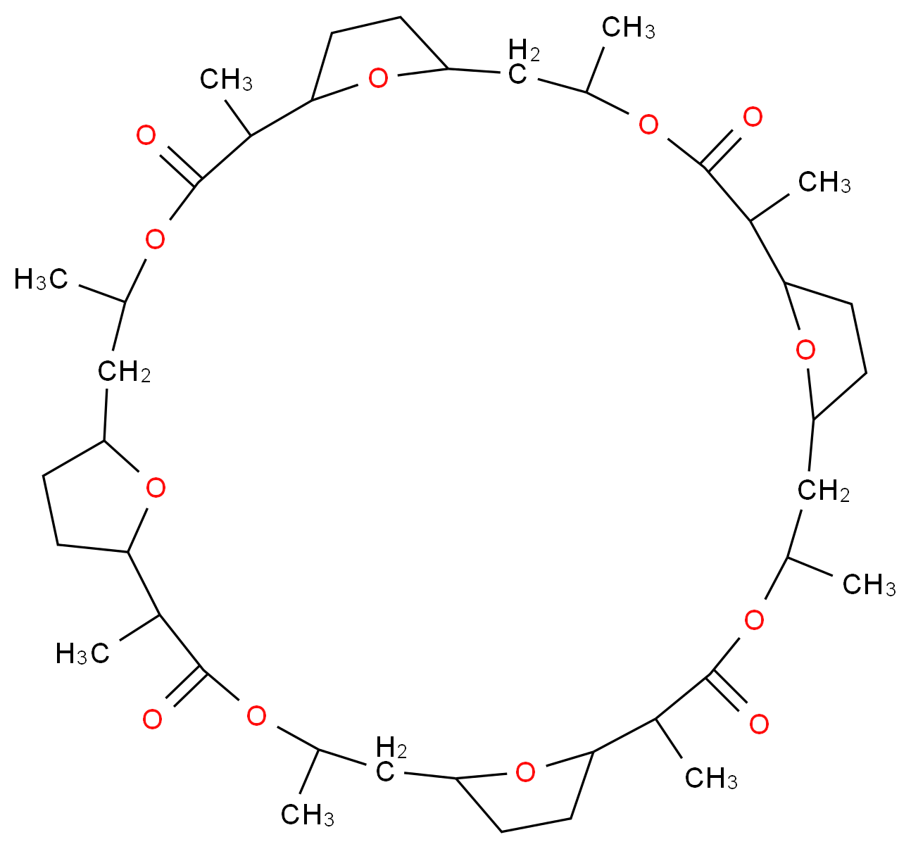 2,5,11,14,20,23,29,32-octamethyl-4,13,22,31,37,38,39,40-octaoxapentacyclo[32.2.1.1<sup>7</sup>,<sup>1</sup><sup>0</sup>.1<sup>1</sup><sup>6</sup>,<sup>1</sup><sup>9</sup>.1<sup>2</sup><sup>5</sup>,<sup>2</sup><sup>8</sup>]tetracontane-3,12,21,30-tetrone_分子结构_CAS_6833-84-7