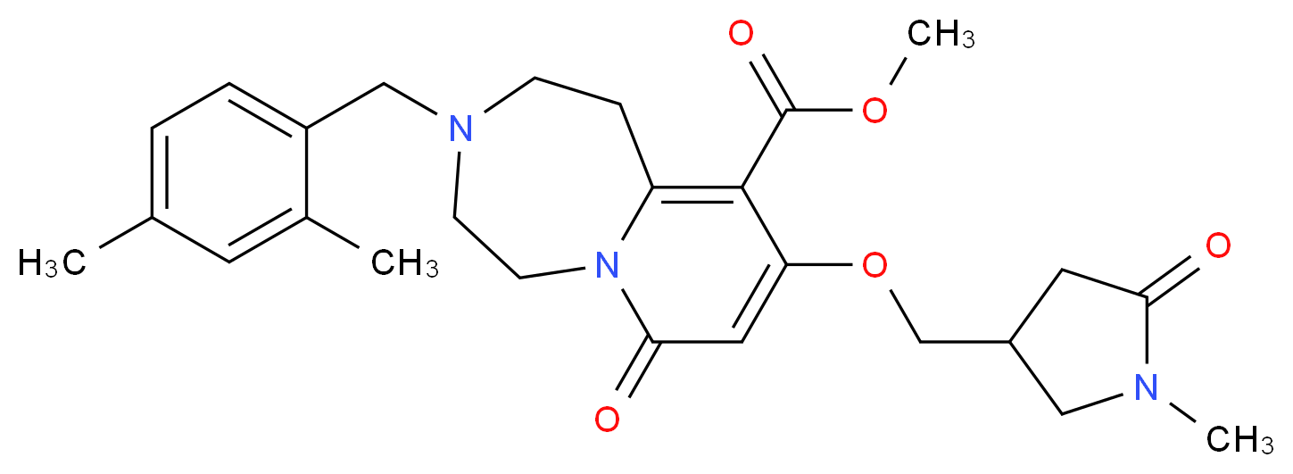 methyl 3-(2,4-dimethylbenzyl)-9-[(1-methyl-5-oxo-3-pyrrolidinyl)methoxy]-7-oxo-1,2,3,4,5,7-hexahydropyrido[1,2-d][1,4]diazepine-10-carboxylate_分子结构_CAS_)