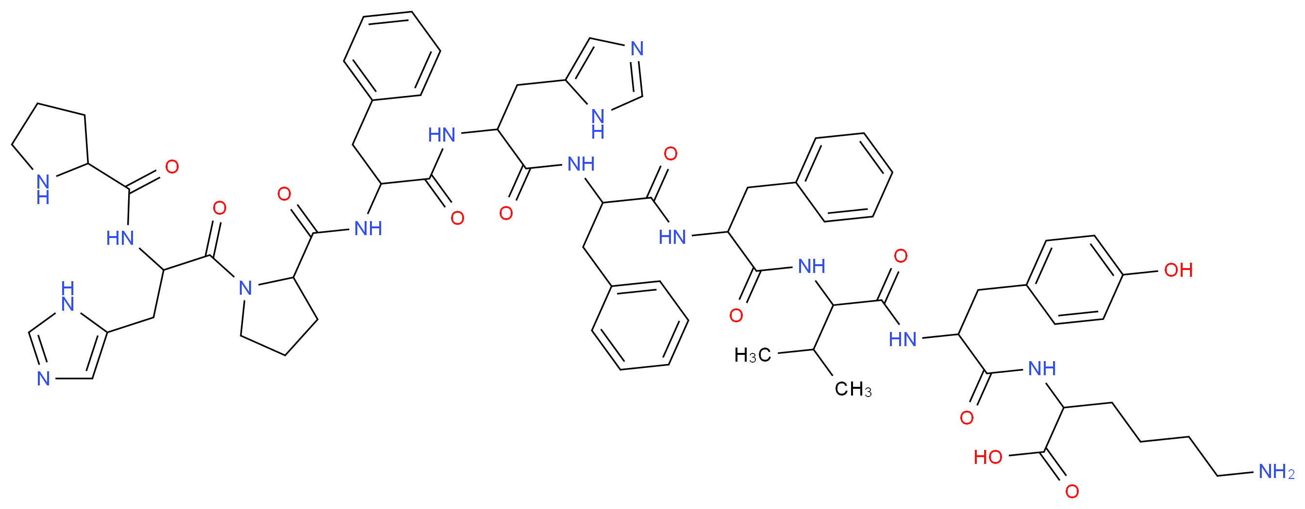 6-amino-2-[3-(4-hydroxyphenyl)-2-[2-(2-{2-[3-(1H-imidazol-5-yl)-2-[2-({1-[3-(1H-imidazol-5-yl)-2-(pyrrolidin-2-ylformamido)propanoyl]pyrrolidin-2-yl}formamido)-3-phenylpropanamido]propanamido]-3-phenylpropanamido}-3-phenylpropanamido)-3-methylbutanamido]propanamido]hexanoic acid_分子结构_CAS_75645-19-1