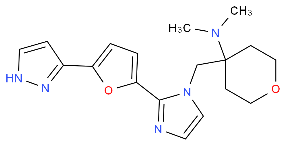 N,N-dimethyl-4-({2-[5-(1H-pyrazol-3-yl)-2-furyl]-1H-imidazol-1-yl}methyl)tetrahydro-2H-pyran-4-amine_分子结构_CAS_)