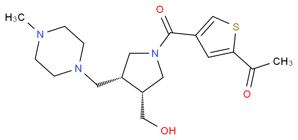 1-[4-({(3R*,4R*)-3-(hydroxymethyl)-4-[(4-methylpiperazin-1-yl)methyl]pyrrolidin-1-yl}carbonyl)-2-thienyl]ethanone_分子结构_CAS_)