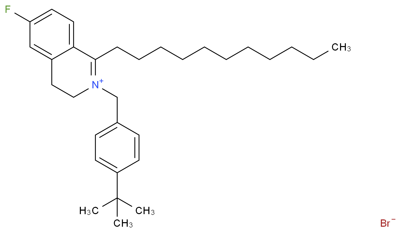 2-[(4-tert-butylphenyl)methyl]-6-fluoro-1-undecyl-3,4-dihydroisoquinolin-2-ium bromide_分子结构_CAS_914917-58-1