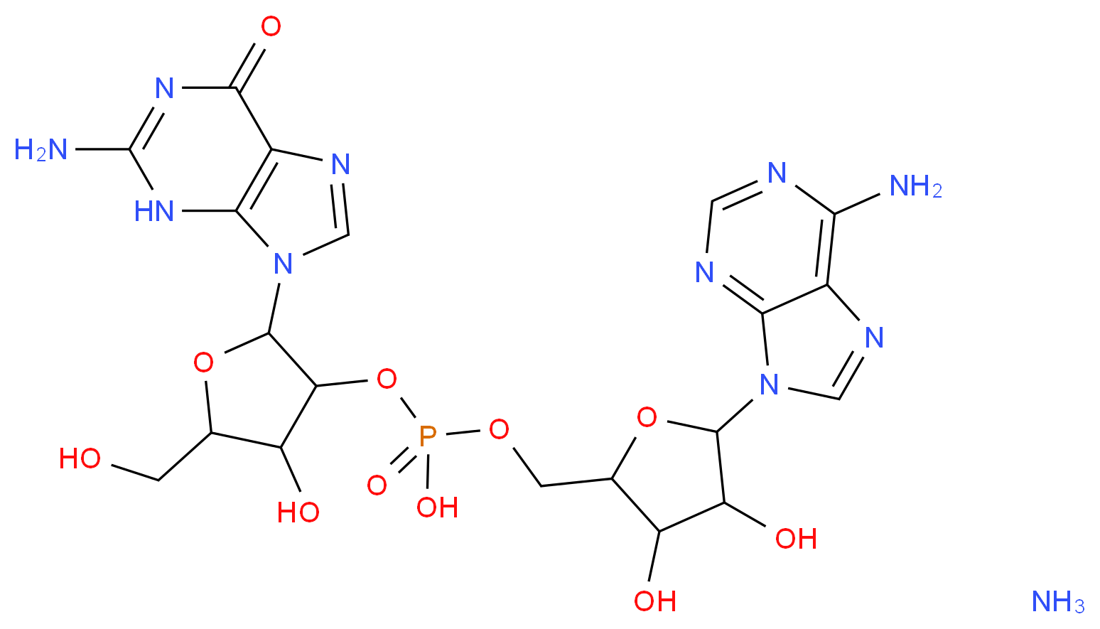 {[2-(2-amino-6-oxo-6,9-dihydro-3H-purin-9-yl)-4-hydroxy-5-(hydroxymethyl)oxolan-3-yl]oxy}({[5-(6-amino-9H-purin-9-yl)-3,4-dihydroxyoxolan-2-yl]methoxy})phosphinic acid amine_分子结构_CAS_103192-47-8