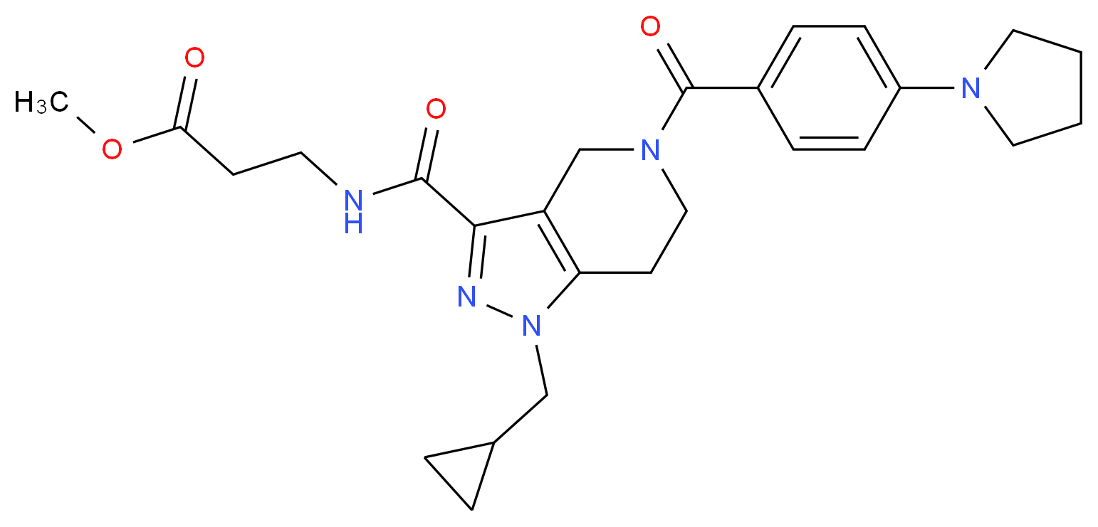 methyl N-({1-(cyclopropylmethyl)-5-[4-(1-pyrrolidinyl)benzoyl]-4,5,6,7-tetrahydro-1H-pyrazolo[4,3-c]pyridin-3-yl}carbonyl)-beta-alaninate_分子结构_CAS_)