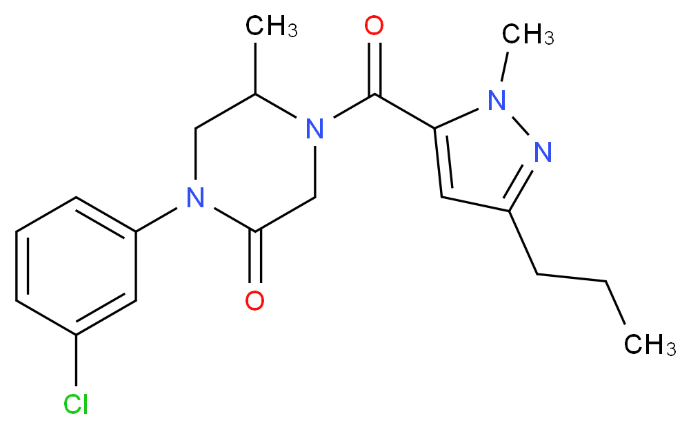 1-(3-chlorophenyl)-5-methyl-4-[(1-methyl-3-propyl-1H-pyrazol-5-yl)carbonyl]-2-piperazinone_分子结构_CAS_)