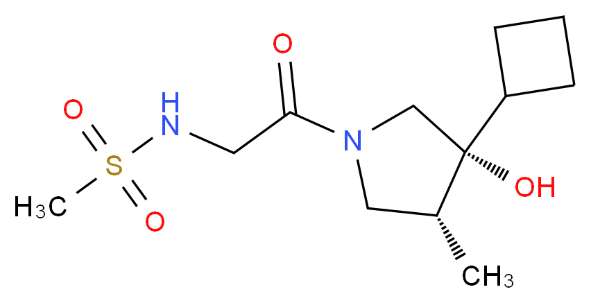 N-{2-[(3R*,4R*)-3-cyclobutyl-3-hydroxy-4-methyl-1-pyrrolidinyl]-2-oxoethyl}methanesulfonamide (non-preferred name)_分子结构_CAS_)