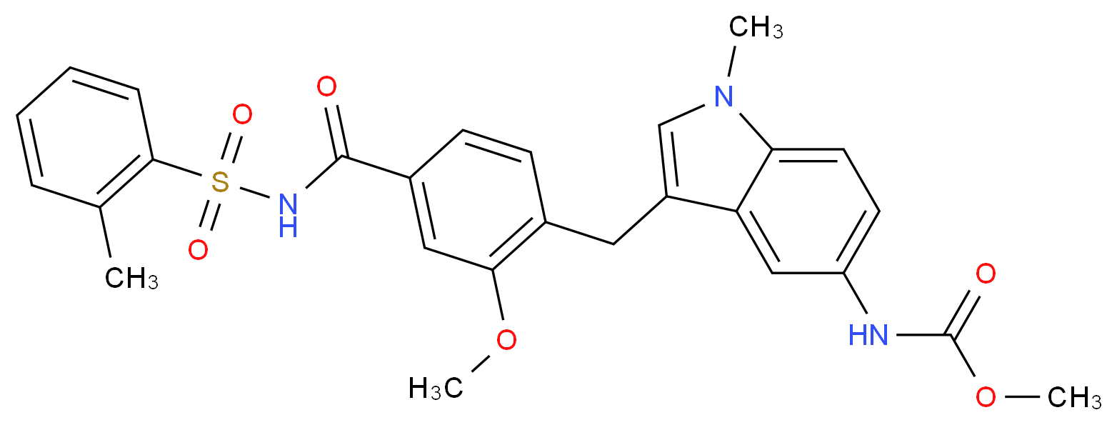 methyl N-[3-({2-methoxy-4-[(2-methylbenzenesulfonyl)carbamoyl]phenyl}methyl)-1-methyl-1H-indol-5-yl]carbamate_分子结构_CAS_1159195-67-1