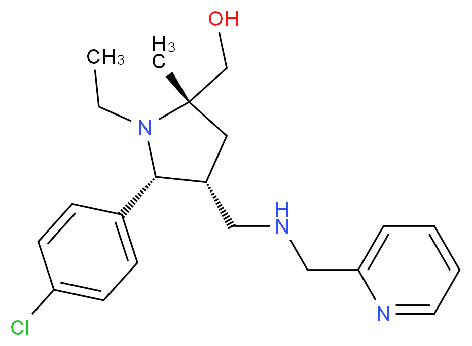 ((2S*,4R*,5R*)-5-(4-chlorophenyl)-1-ethyl-2-methyl-4-{[(2-pyridinylmethyl)amino]methyl}-2-pyrrolidinyl)methanol_分子结构_CAS_)