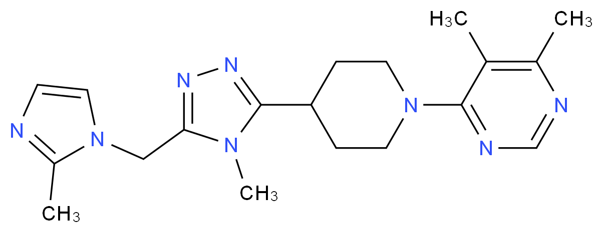 4,5-dimethyl-6-(4-{4-methyl-5-[(2-methyl-1H-imidazol-1-yl)methyl]-4H-1,2,4-triazol-3-yl}piperidin-1-yl)pyrimidine_分子结构_CAS_)