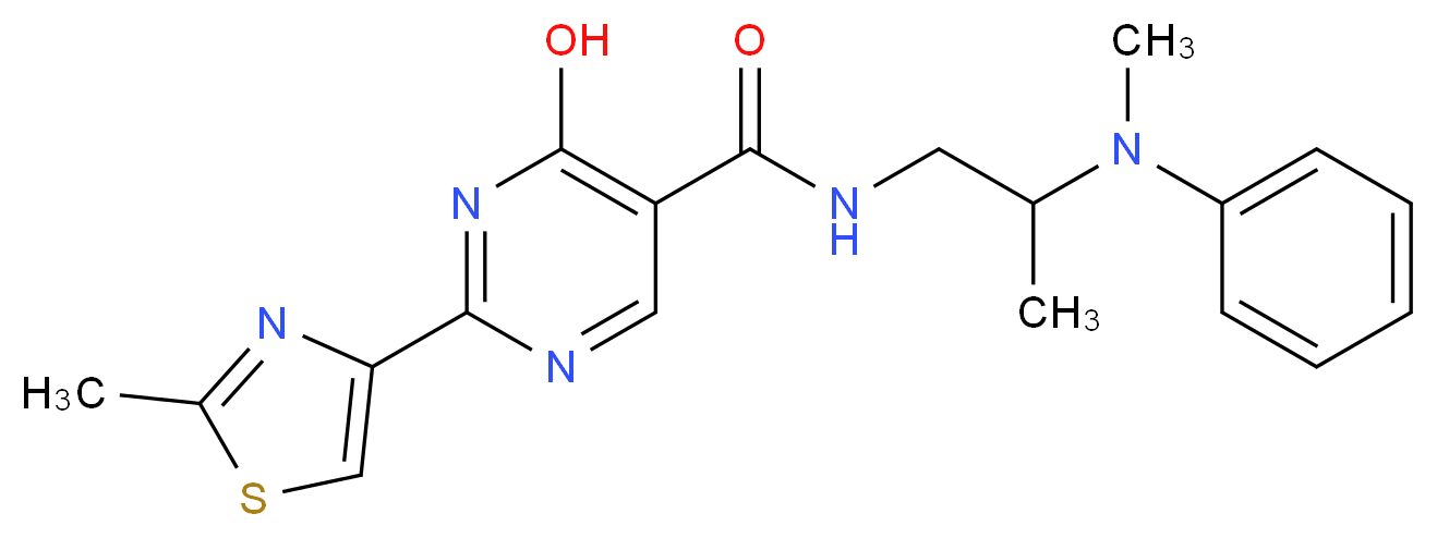 4-hydroxy-N-{2-[methyl(phenyl)amino]propyl}-2-(2-methyl-1,3-thiazol-4-yl)pyrimidine-5-carboxamide_分子结构_CAS_)