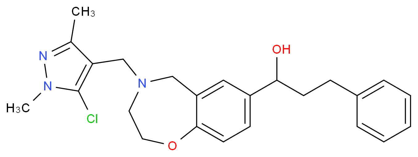 1-{4-[(5-chloro-1,3-dimethyl-1H-pyrazol-4-yl)methyl]-2,3,4,5-tetrahydro-1,4-benzoxazepin-7-yl}-3-phenyl-1-propanol_分子结构_CAS_)
