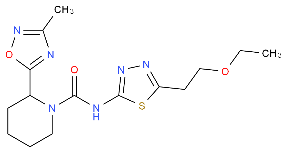 N-[5-(2-ethoxyethyl)-1,3,4-thiadiazol-2-yl]-2-(3-methyl-1,2,4-oxadiazol-5-yl)piperidine-1-carboxamide_分子结构_CAS_)