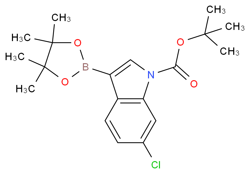 tert-butyl 6-chloro-3-(tetramethyl-1,3,2-dioxaborolan-2-yl)-1H-indole-1-carboxylate_分子结构_CAS_1218790-24-9