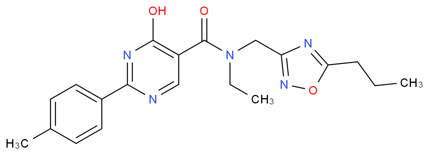 N-ethyl-4-hydroxy-2-(4-methylphenyl)-N-[(5-propyl-1,2,4-oxadiazol-3-yl)methyl]pyrimidine-5-carboxamide_分子结构_CAS_)
