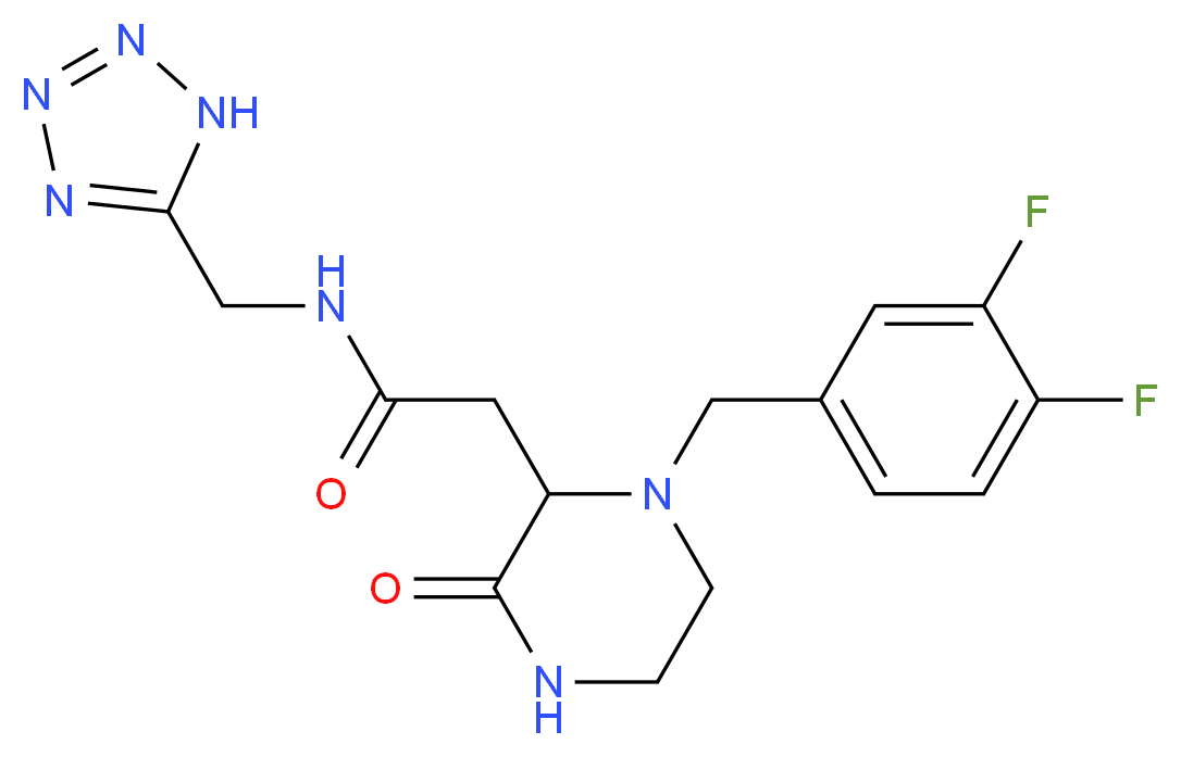 2-[1-(3,4-difluorobenzyl)-3-oxo-2-piperazinyl]-N-(1H-tetrazol-5-ylmethyl)acetamide_分子结构_CAS_)